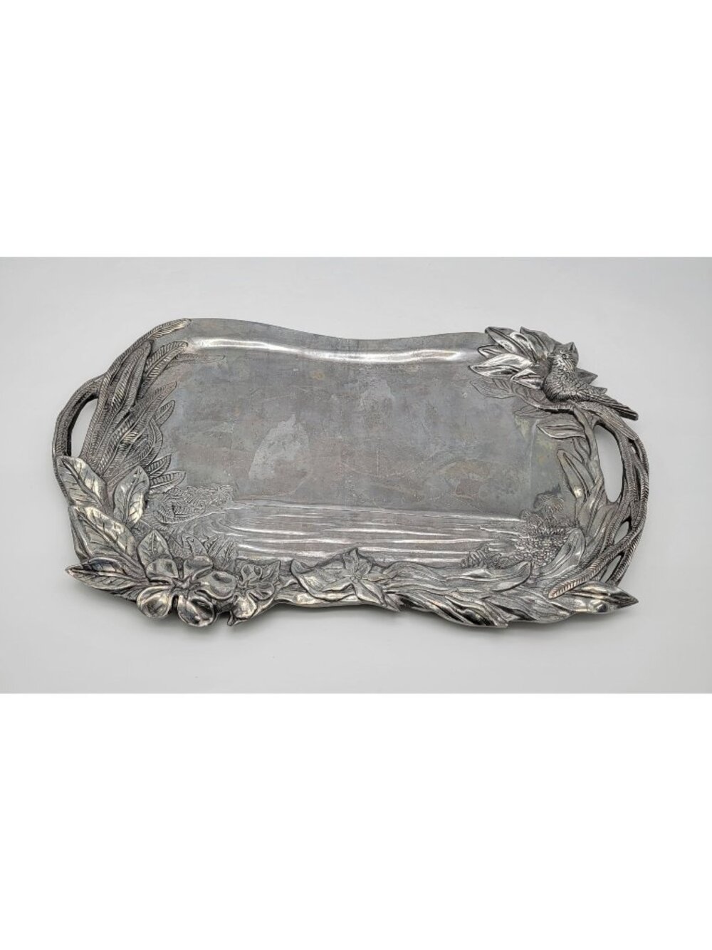 Vintage Hacienda Real Pewter Tropical Bird Serving Tray